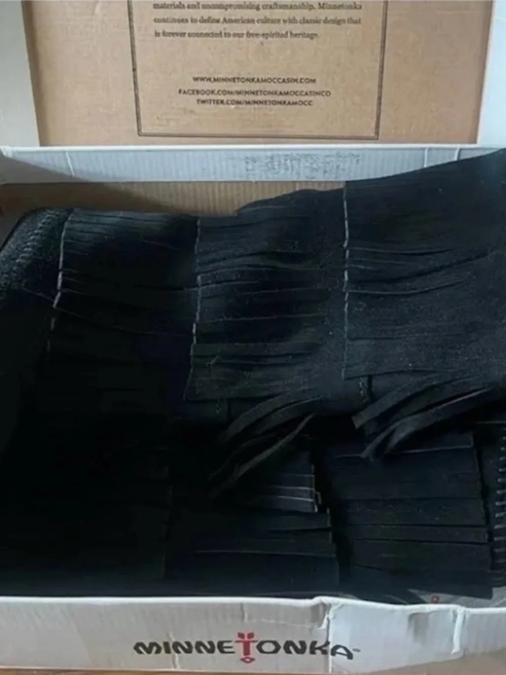 Brand New. Never Worn. Minnetonka Black Suede Over-the-Knee Fringe Boots